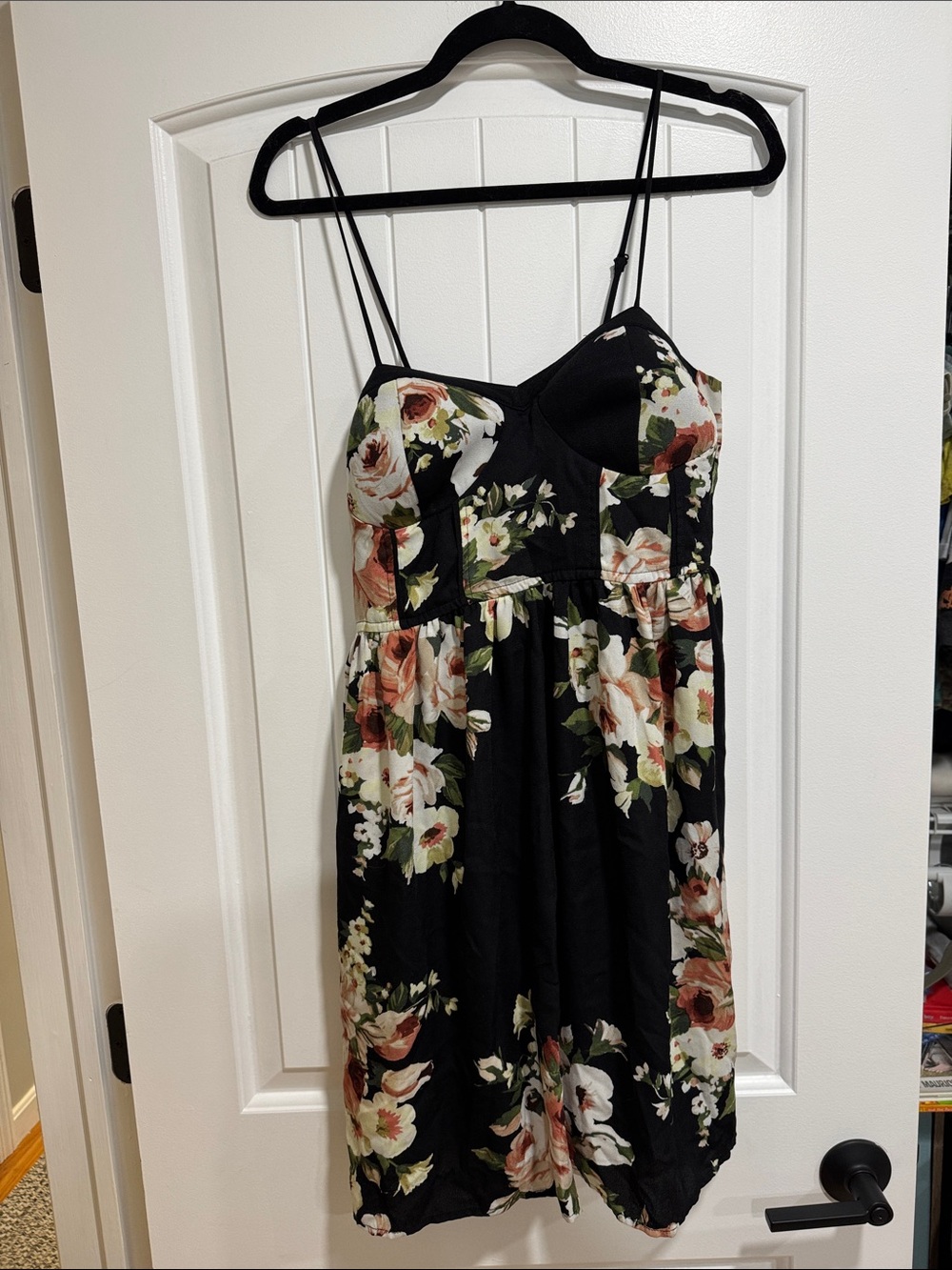 Xhilaration Black Floral Mini Dress with Cream and Rust Blooms